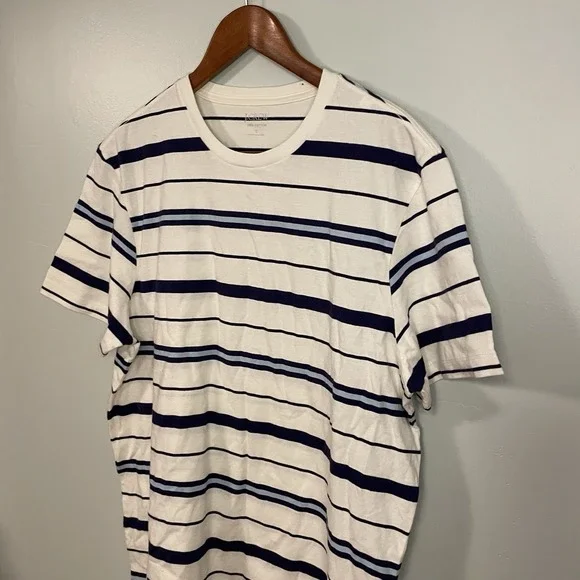 J Crew Men's White Navy Blue Striped Lightweight Short Sleeve T-shirt Size L - Picture 2 of 5